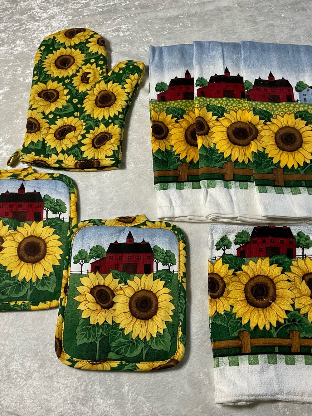 Franco Sarto Sunflower Kitchen Towel  Set - Yellow Green 7 pieces